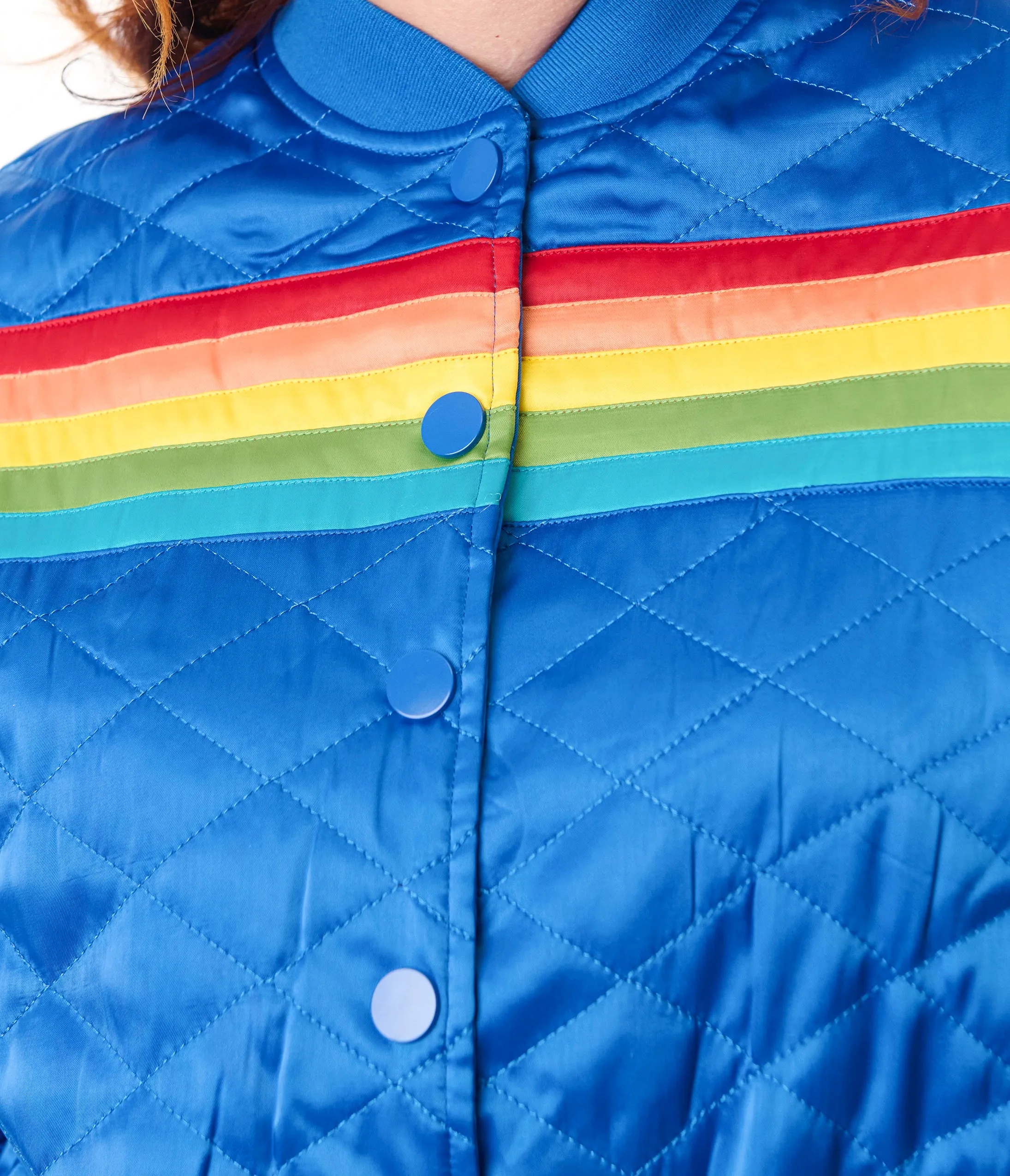 Unique Vintage Plus Size Blue & Rainbow Quilted Varsity Jacket sold by Unique Vintage product image thumbnail 2