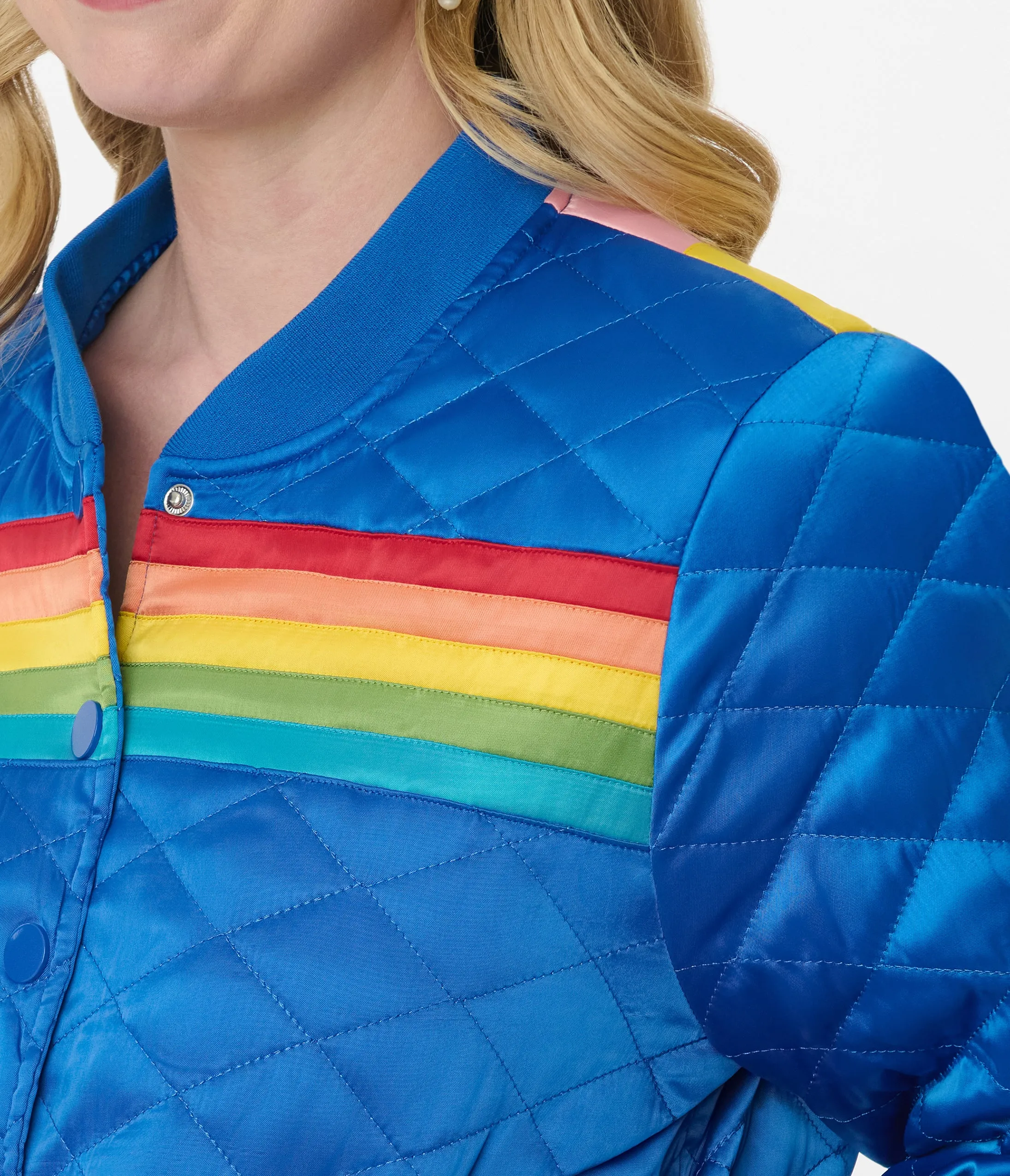 Unique Vintage Blue & Rainbow Quilted Varsity Jacket sold by Unique Vintage product image thumbnail 2