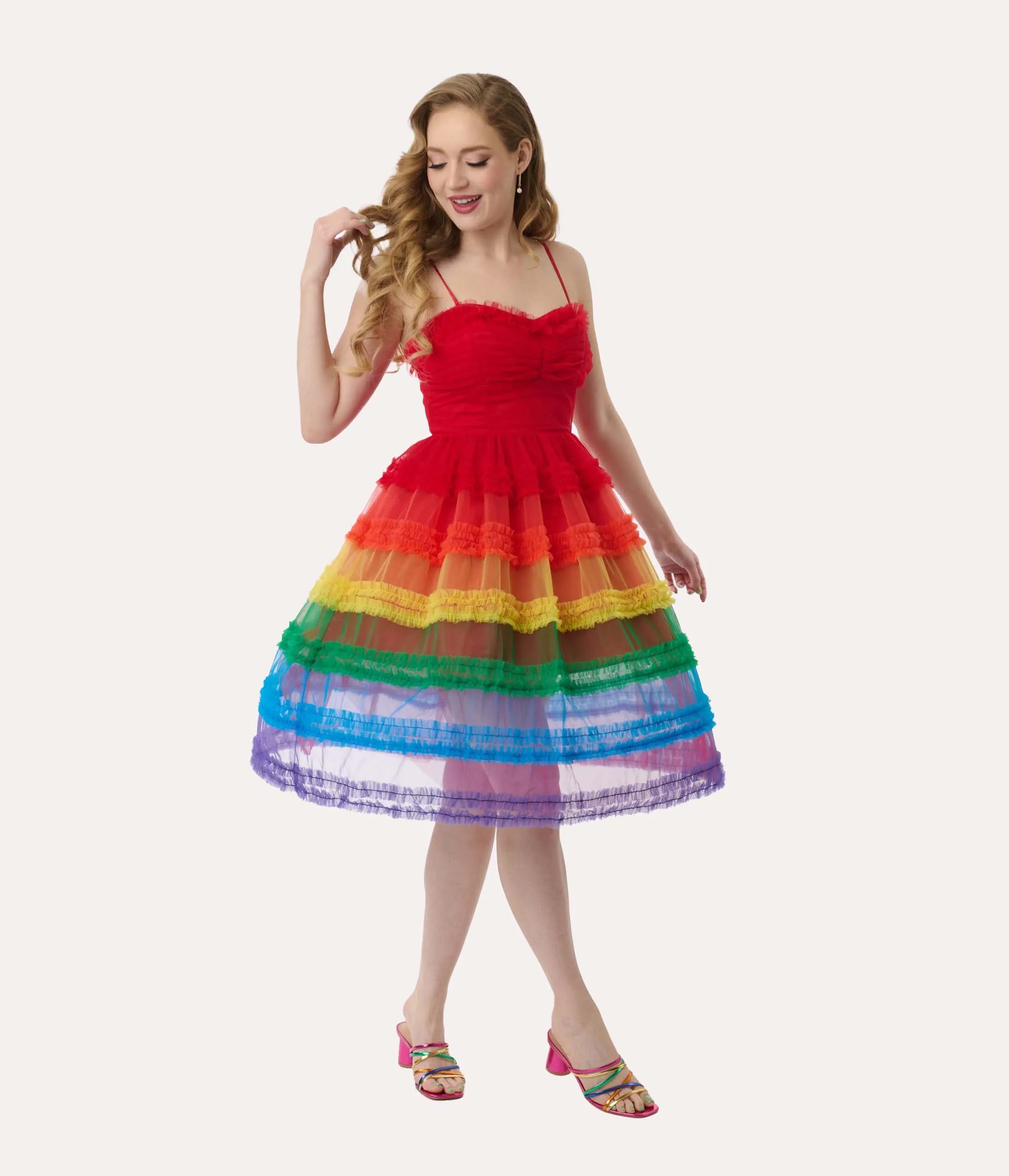 Unique Vintage Rainbow Tiered Sheer Midi Dress sold by Unique Vintage product image thumbnail 3