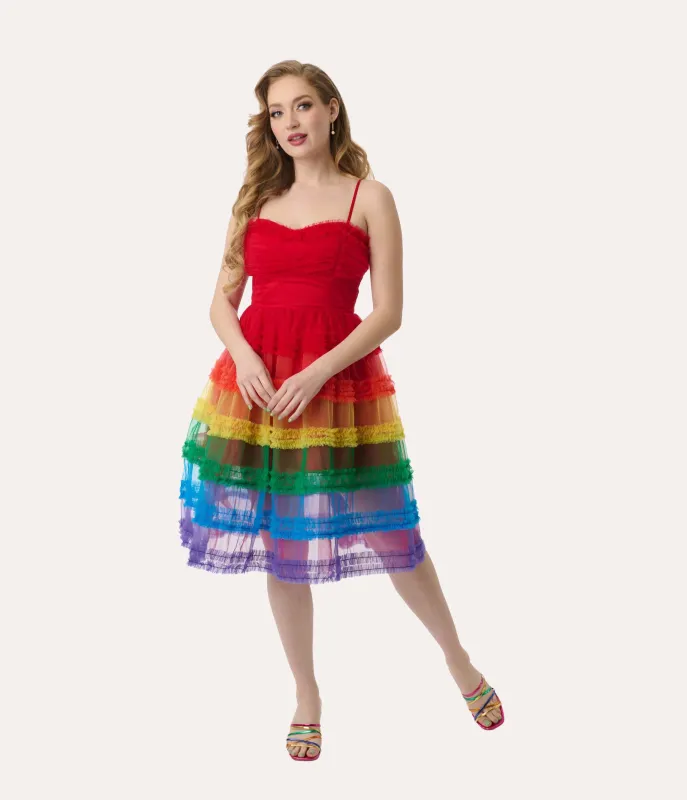 Unique Vintage Rainbow Tiered Sheer Midi Dress sold by Unique Vintage