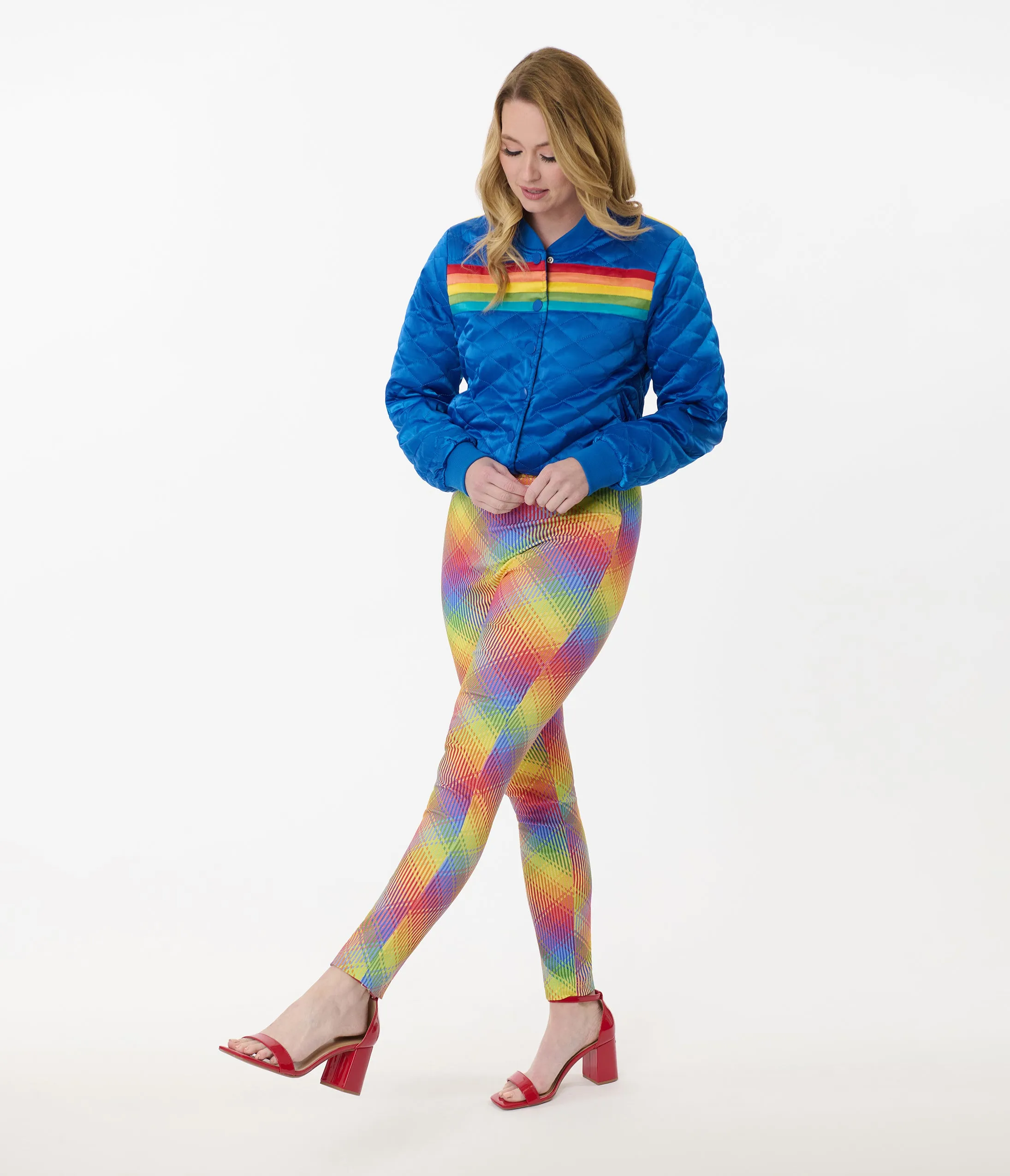Unique Vintage Rainbow Plaid High Waist Rizzo Cigarette Pants sold by Unique Vintage product image thumbnail 4