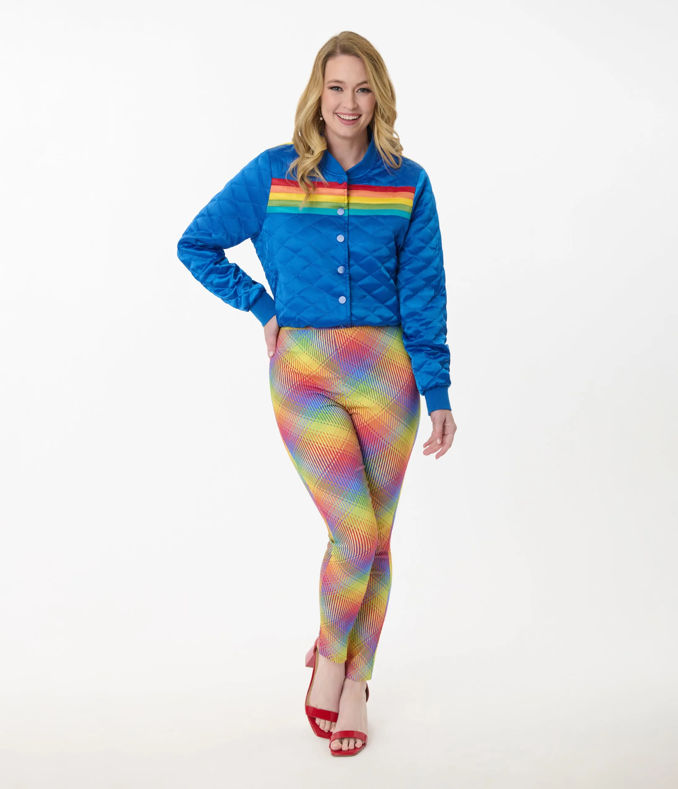 Unique Vintage Rainbow Plaid High Waist Rizzo Cigarette Pants sold by Unique Vintage