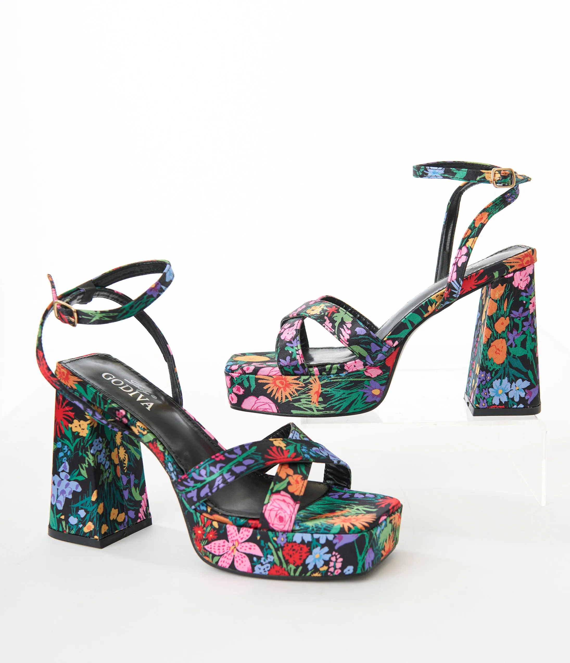 Black Floral Lexico Platform Sandals sold by Unique Vintage
