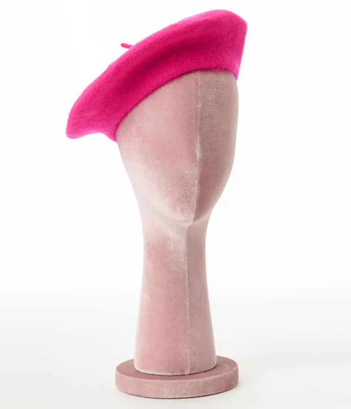 Hot Pink Classic Vintage Parisian Beret sold by Unique Vintage