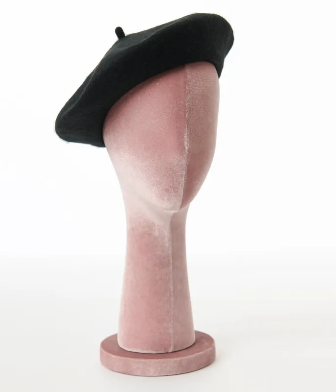 Black Classic Vintage Parisian Beret sold by Unique Vintage