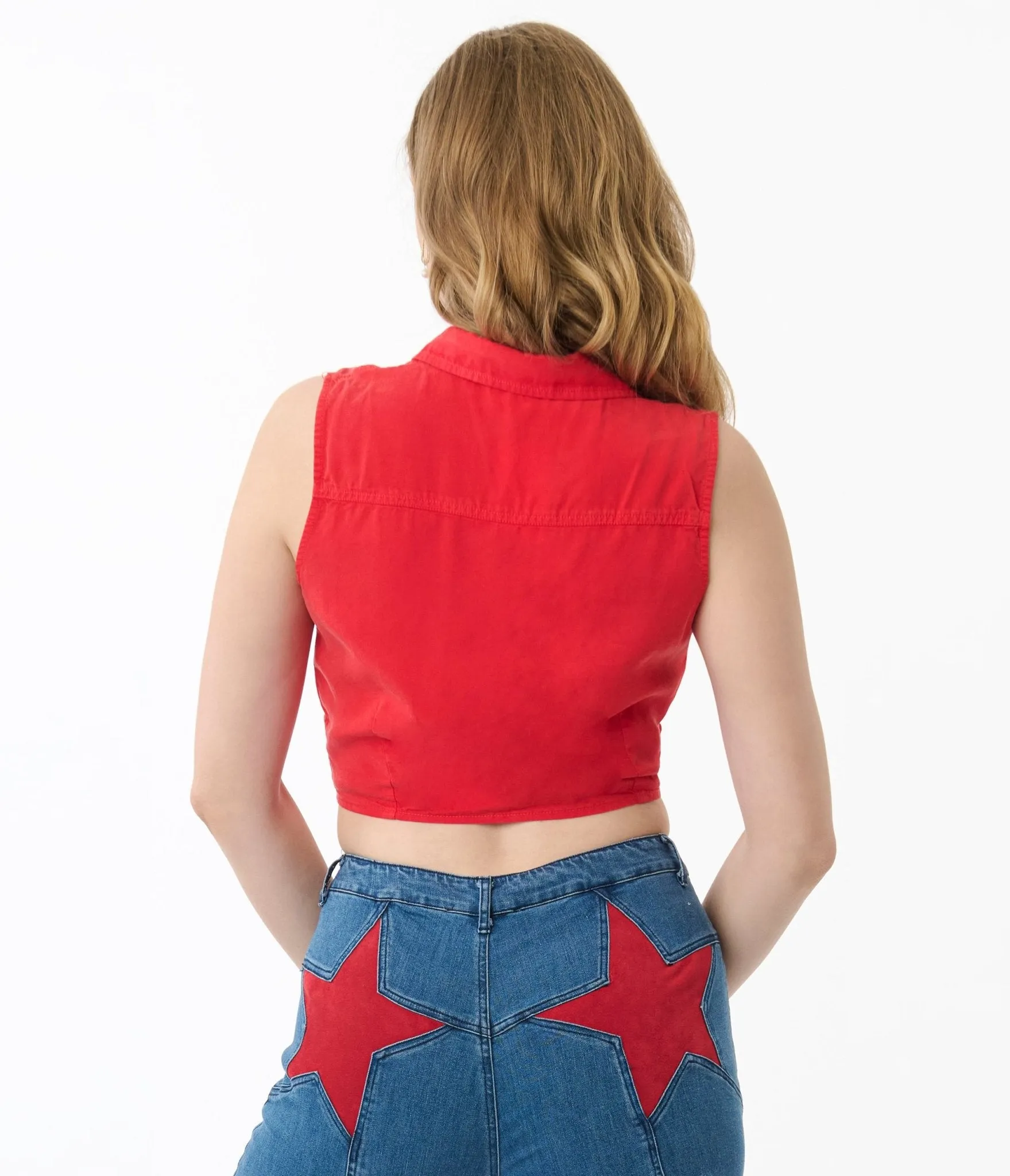 Red Front Tie Crop Top sold by Unique Vintage product image thumbnail 2