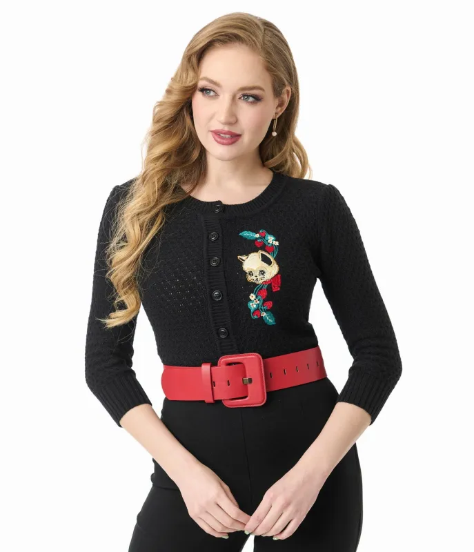 Mischief Made Black Strawberry Fields Forever Cropped Cardigan sold by Unique Vintage