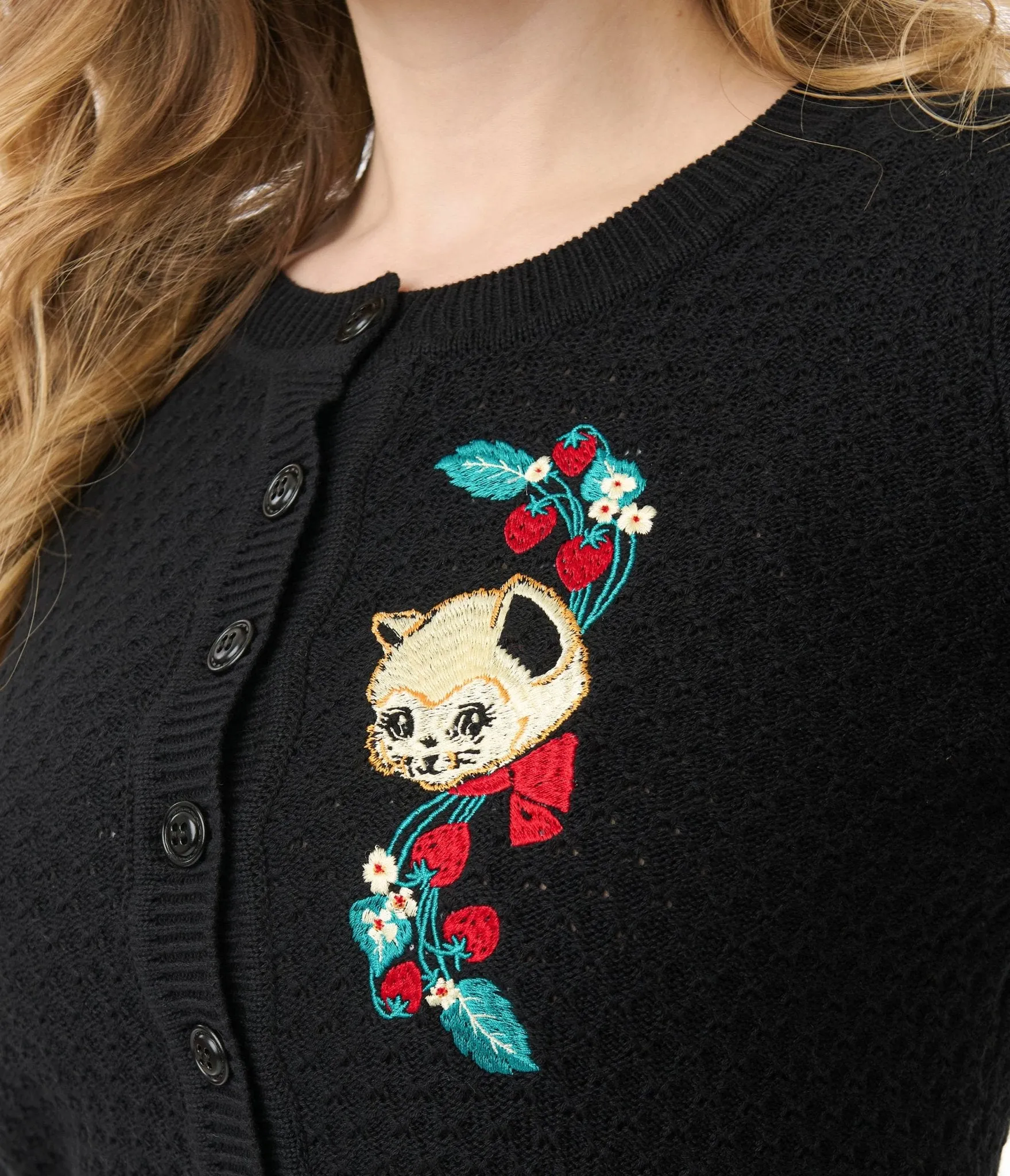 Mischief Made Black Strawberry Fields Forever Cropped Cardigan sold by Unique Vintage product image thumbnail 2