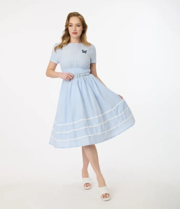 Unique Vintage 1950s Light Blue Cotton Swing Dress sold by Unique Vintage
