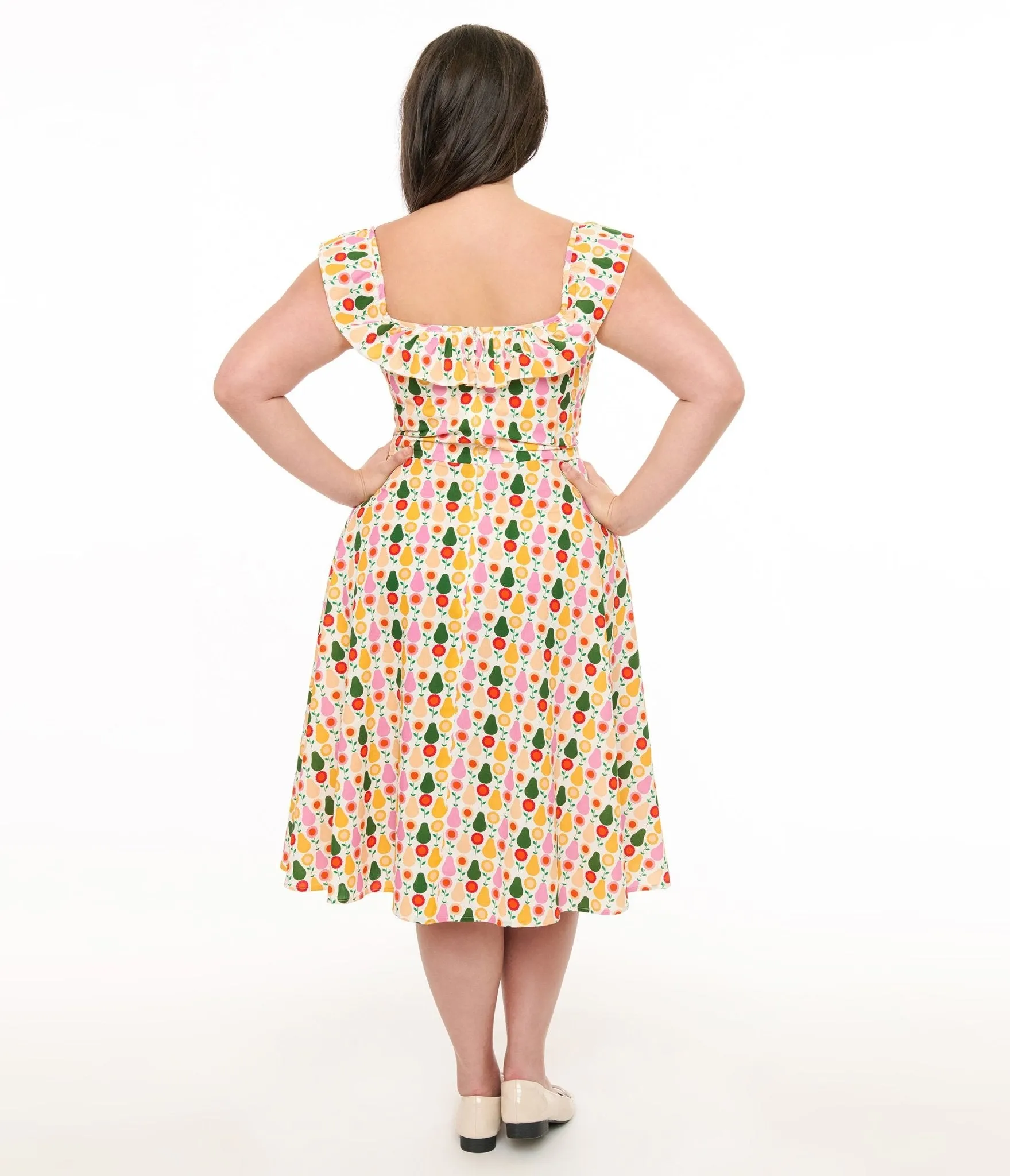 Magnolia Place Plus Size Multicolor Pear Print Cotton Barbara Swing Dress sold by Unique Vintage product image thumbnail 3