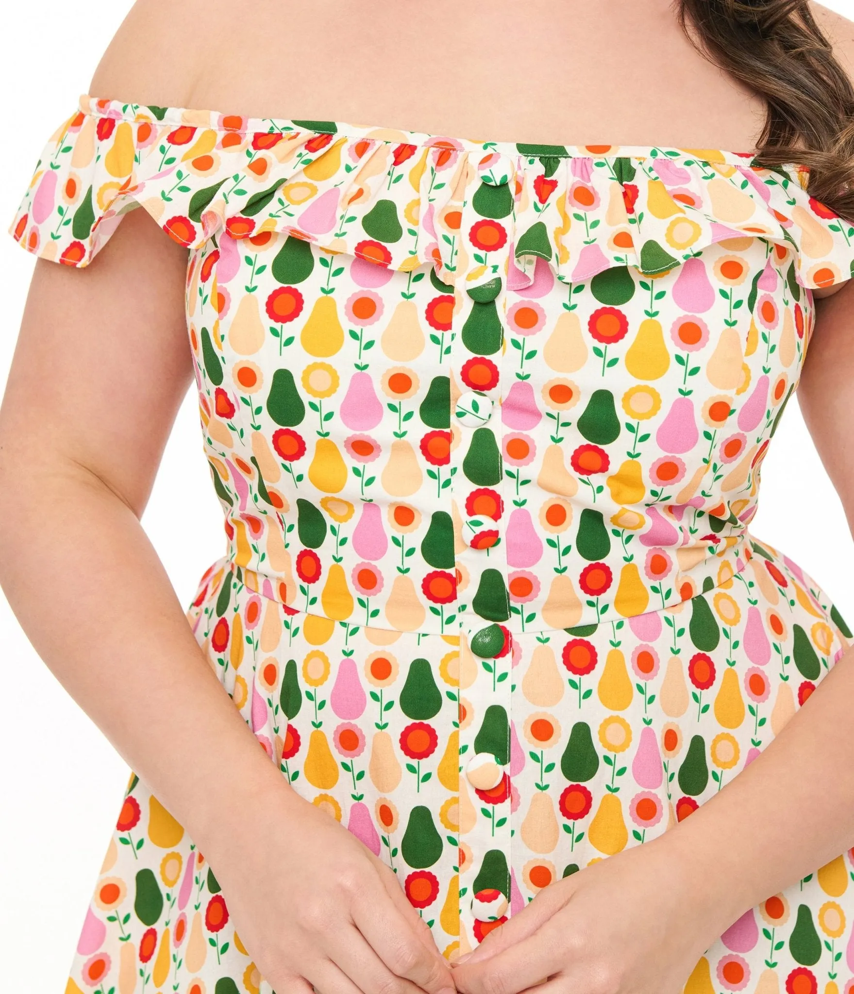 Magnolia Place Plus Size Multicolor Pear Print Cotton Barbara Swing Dress sold by Unique Vintage product image thumbnail 2