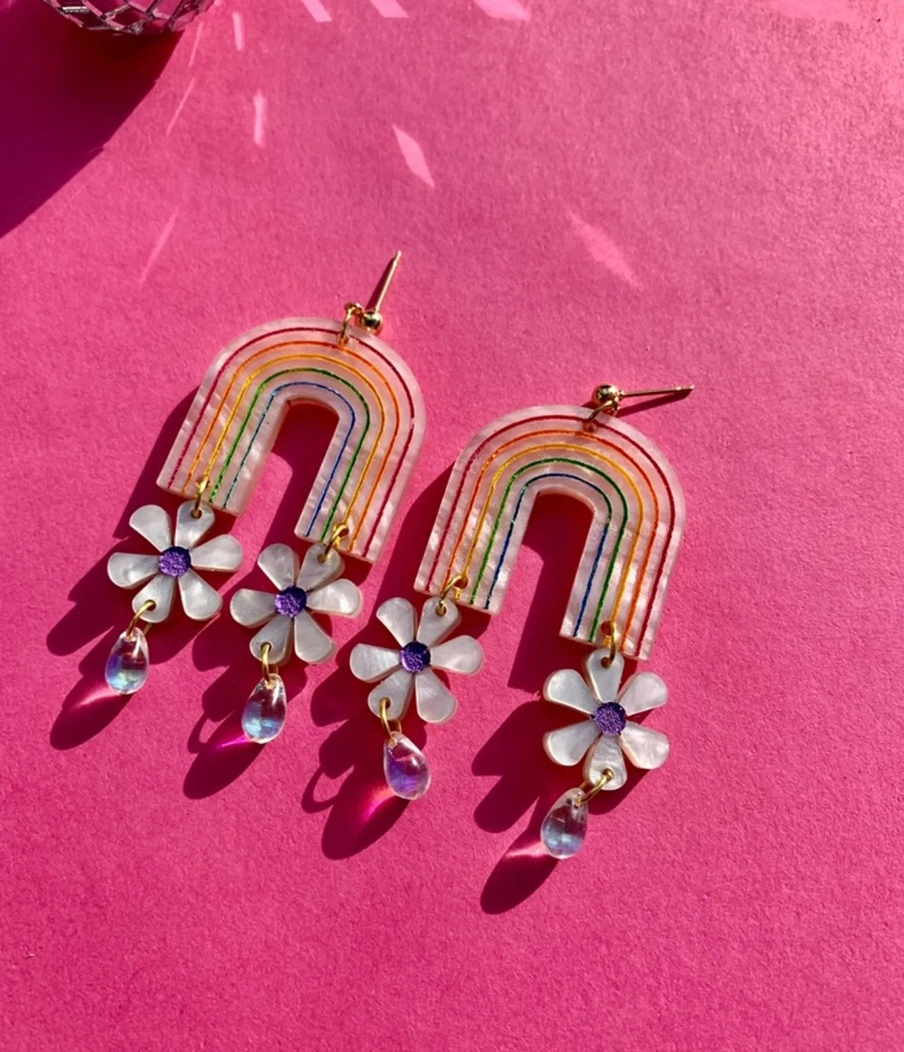 Rainbow Arch & Floral Earrings sold by Unique Vintage