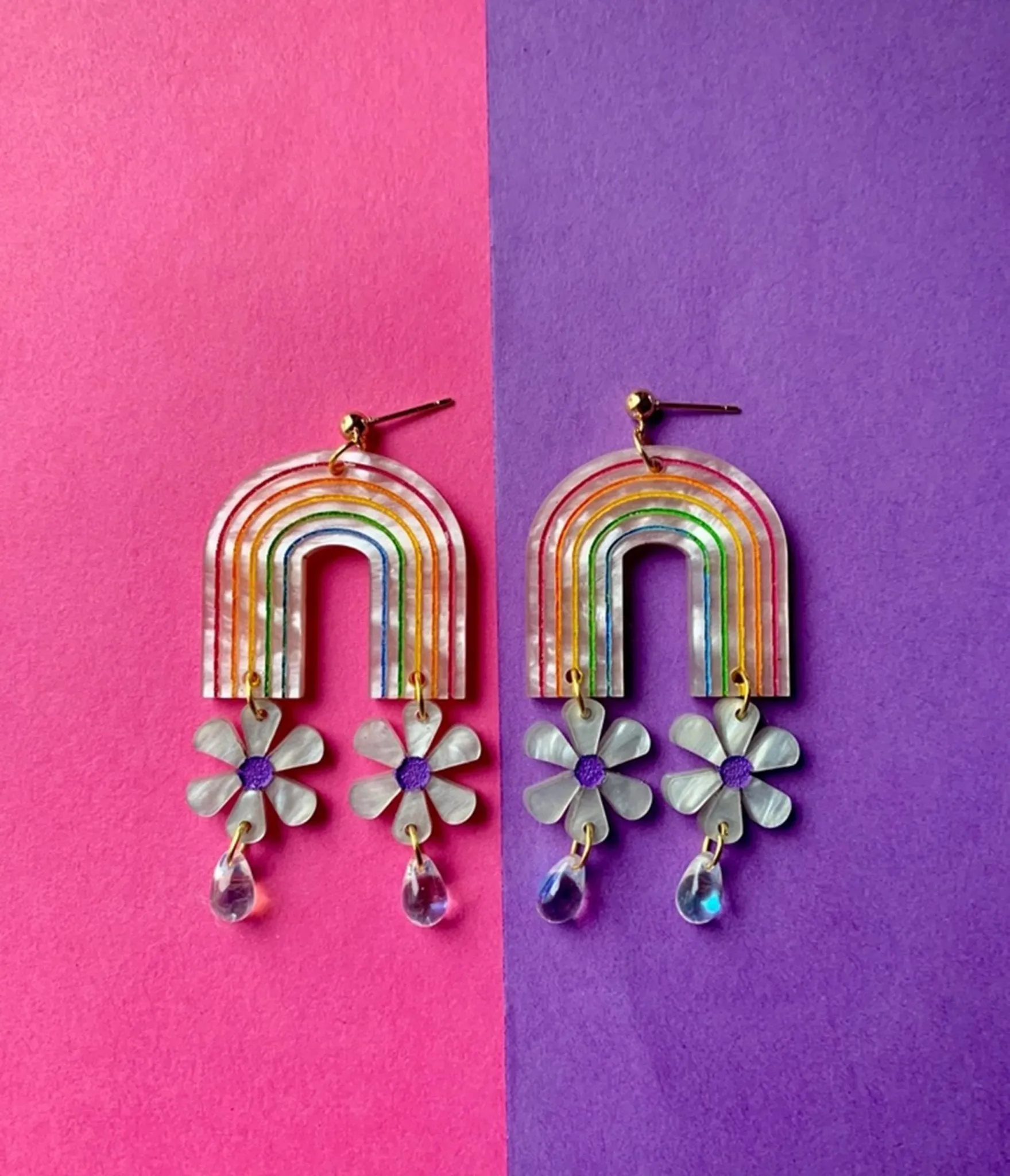 Rainbow Arch & Floral Earrings sold by Unique Vintage product image thumbnail 2