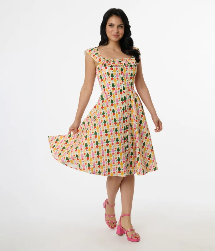 Magnolia Place Multicolor Pear Print Cotton Barbara Swing Dress sold by Unique Vintage