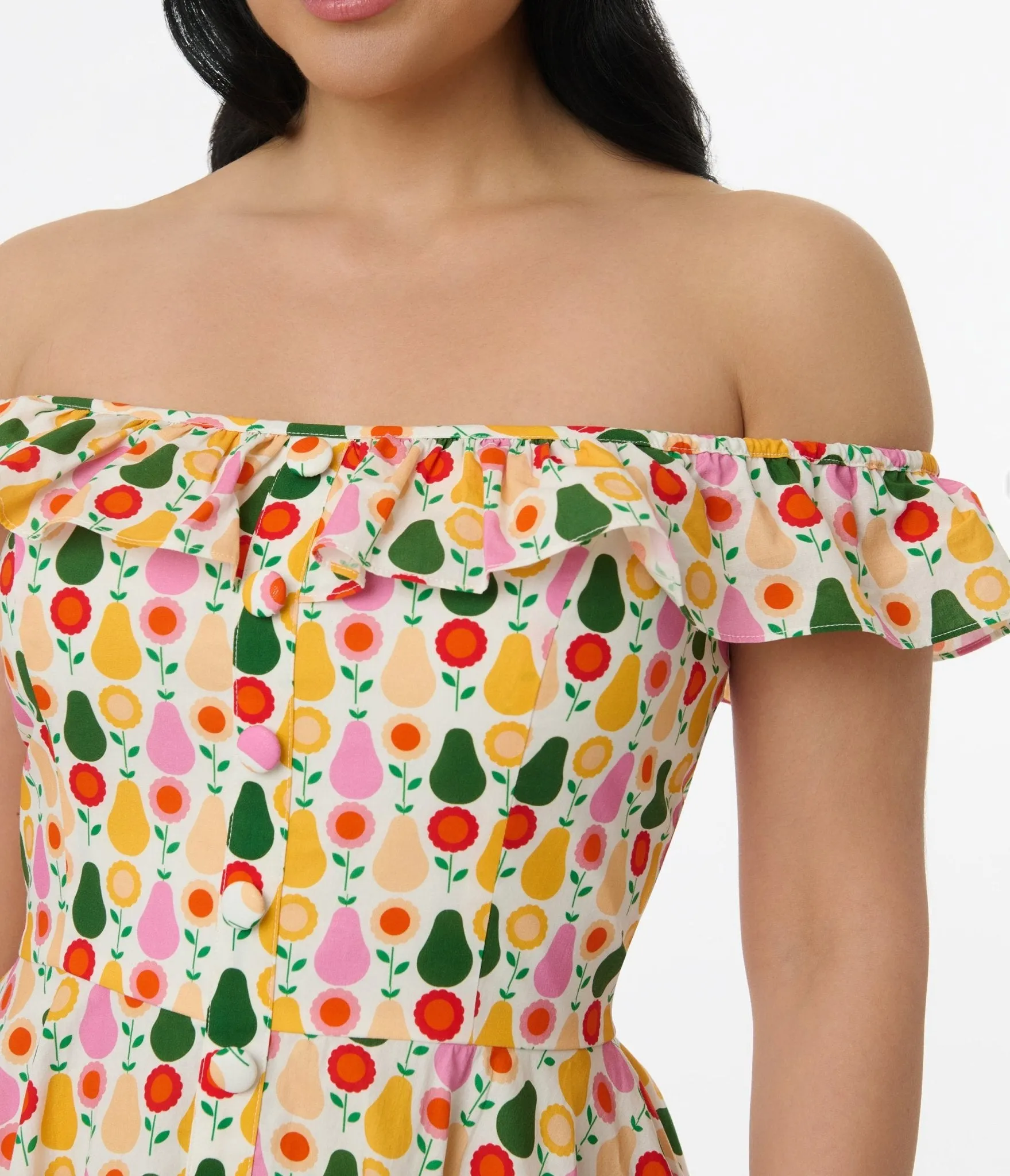 Magnolia Place Multicolor Pear Print Cotton Barbara Swing Dress sold by Unique Vintage product image thumbnail 2