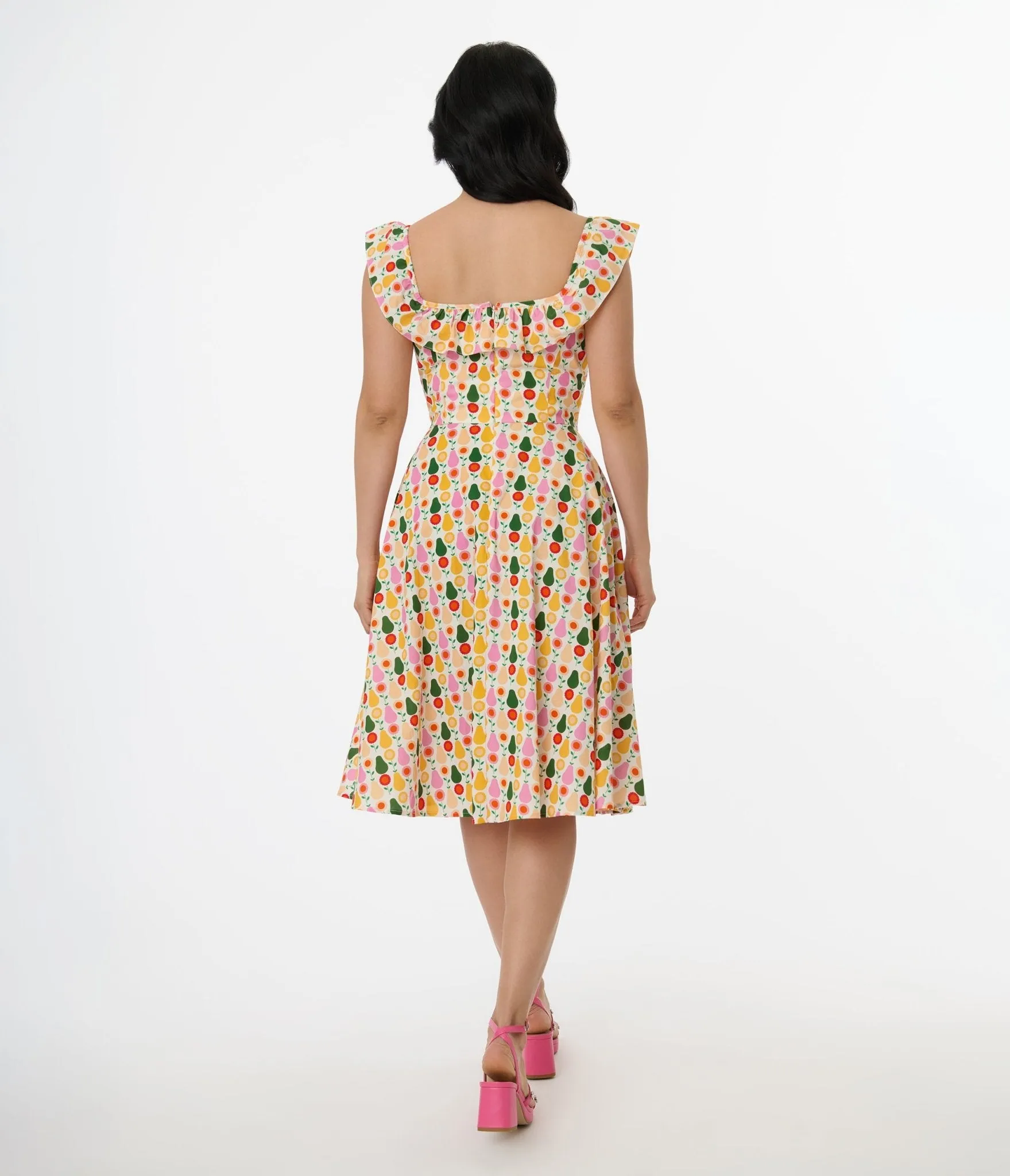 Magnolia Place Multicolor Pear Print Cotton Barbara Swing Dress sold by Unique Vintage product image thumbnail 3