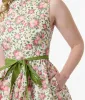 Unique Vintage 1950s Pink & Green Floral Sleeveless Cotton Swing Dress sold by Unique Vintage