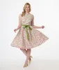 Unique Vintage 1950s Pink & Green Floral Sleeveless Cotton Swing Dress sold by Unique Vintage