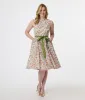 Unique Vintage 1950s Pink & Green Floral Sleeveless Cotton Swing Dress sold by Unique Vintage