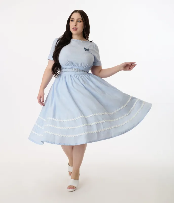 Unique Vintage Plus Size 1950s Light Blue Cotton Swing Dress sold by Unique Vintage