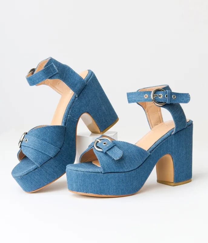 Blue Denim Platform Heels sold by Unique Vintage