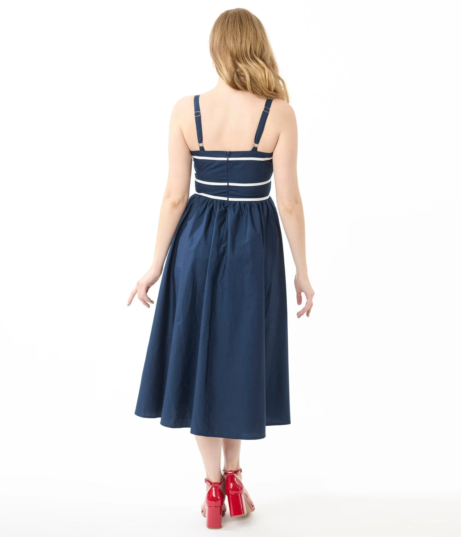 Navy & White Stripe Bunches Of Love Midi Dress sold by Unique Vintage product image thumbnail 3