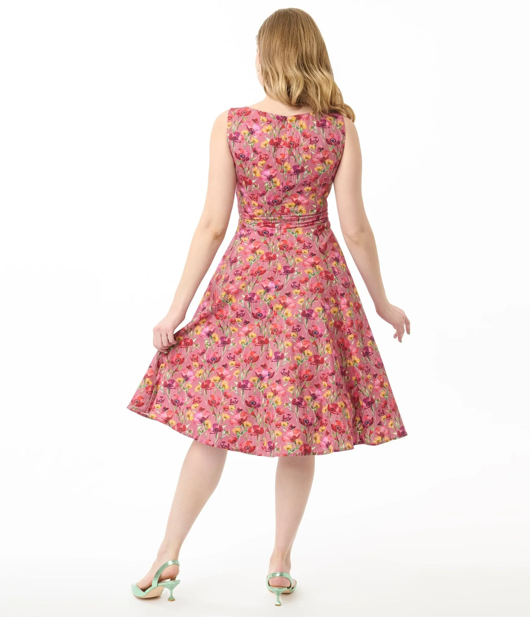 Pink & Red Floral Frankie Swing Dress sold by Unique Vintage product image thumbnail 3