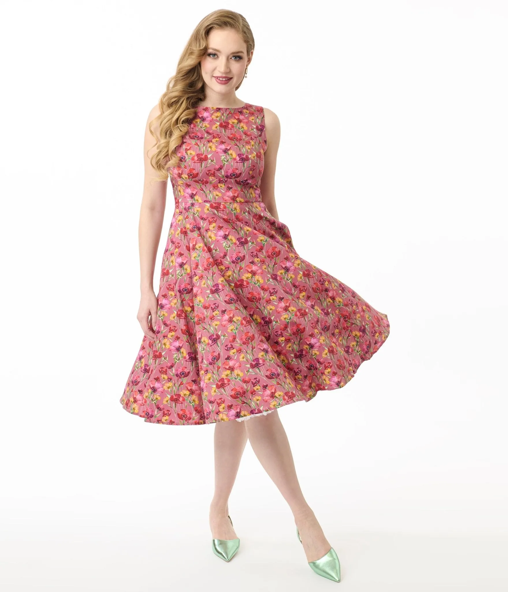 Pink & Red Floral Frankie Swing Dress sold by Unique Vintage