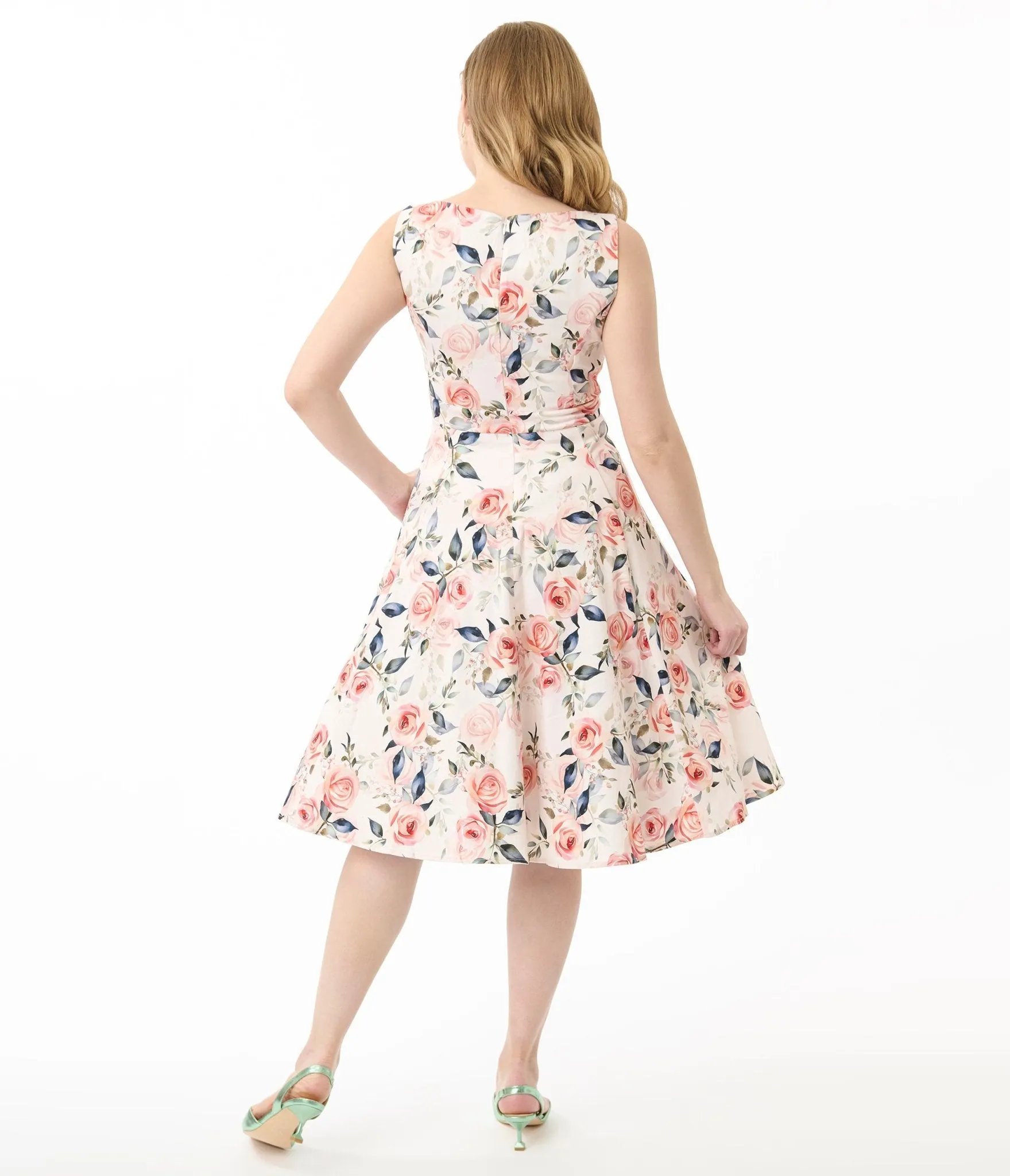 Pink Floral Aurora Cotton Swing Dress sold by Unique Vintage product image thumbnail 3