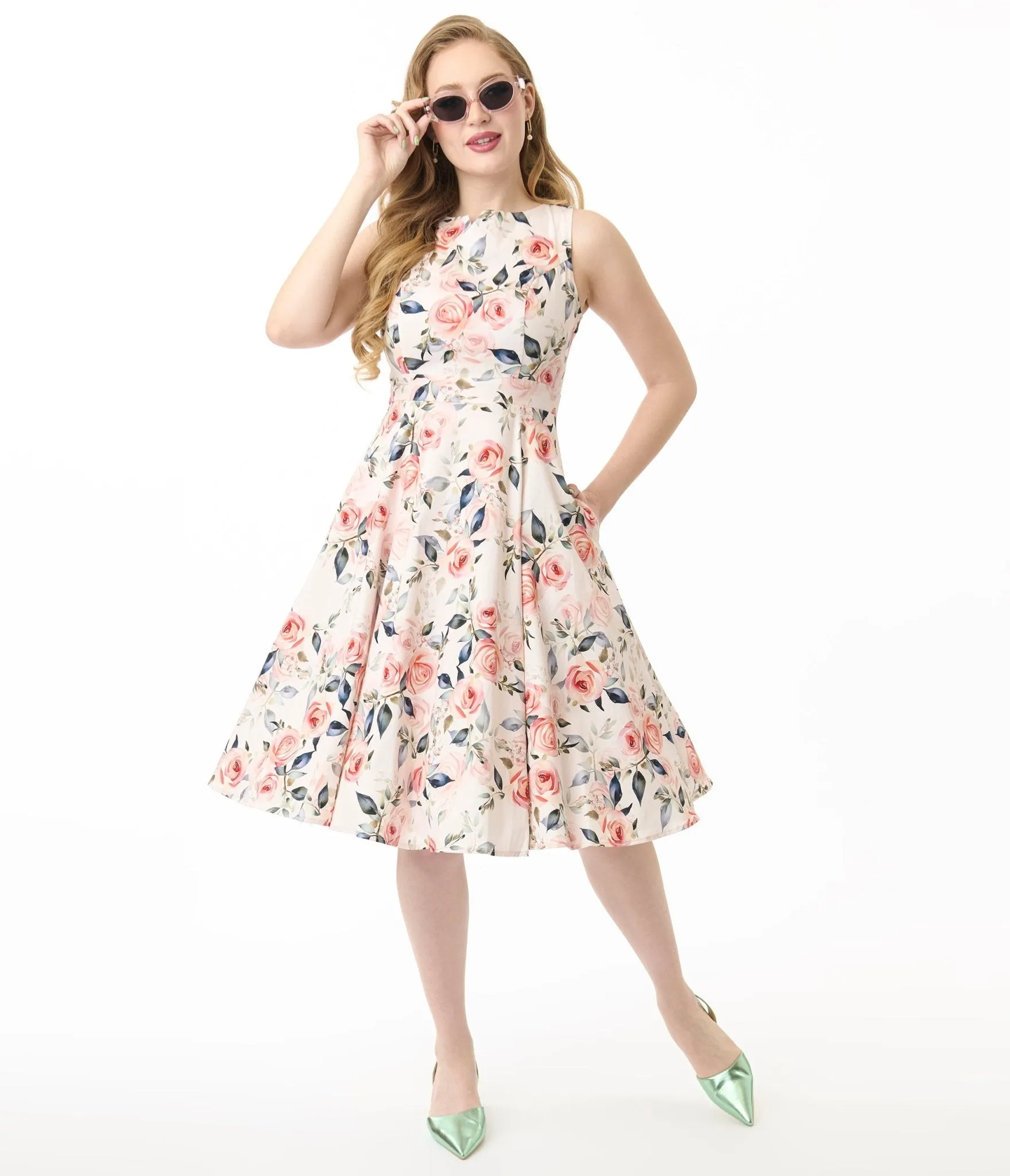 Pink Floral Aurora Cotton Swing Dress sold by Unique Vintage