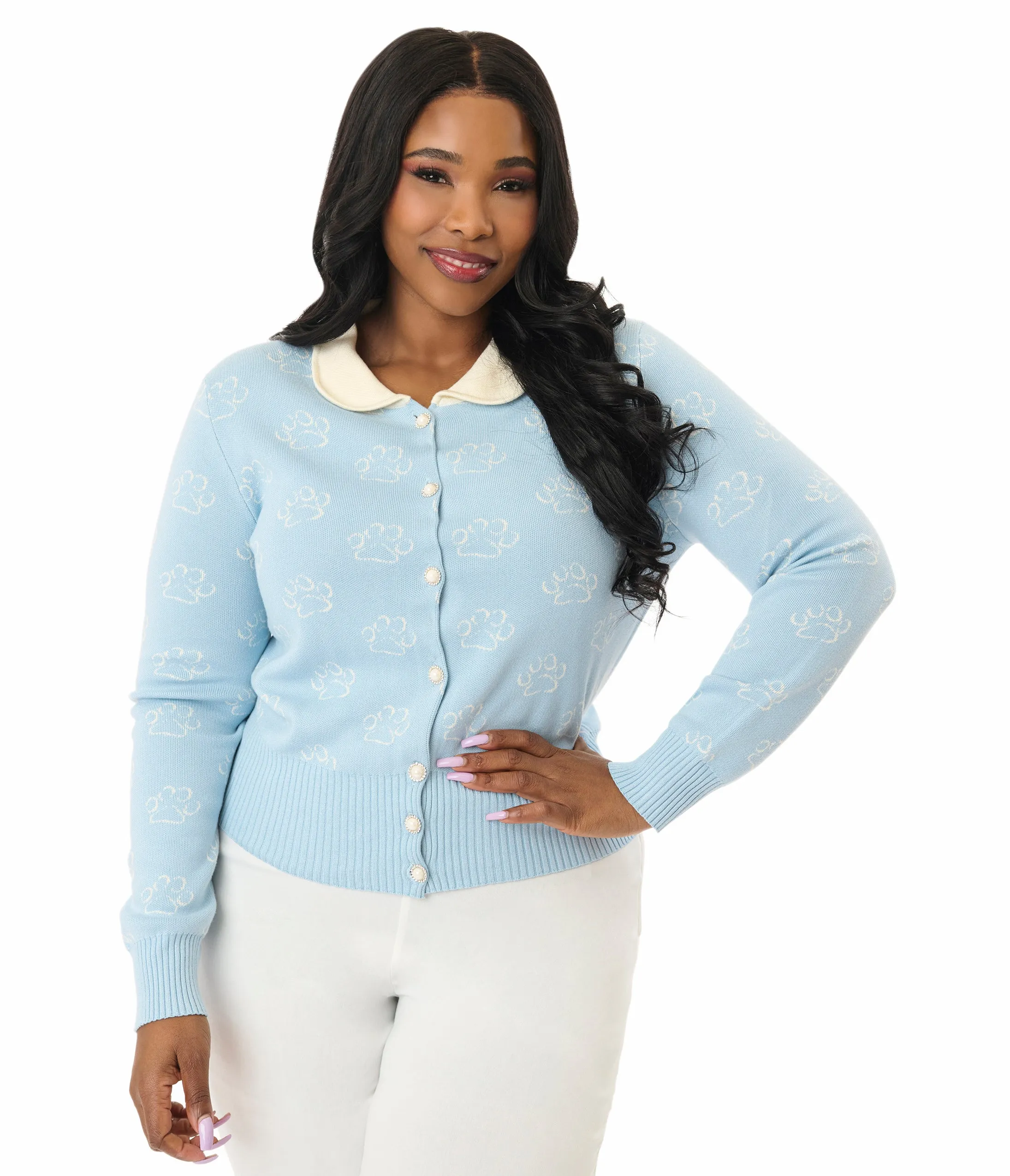 Disney Cats & Dogs Collection by Unique Vintage Plus Size Blue & Cream Paw Print Cardigan sold by Unique Vintage