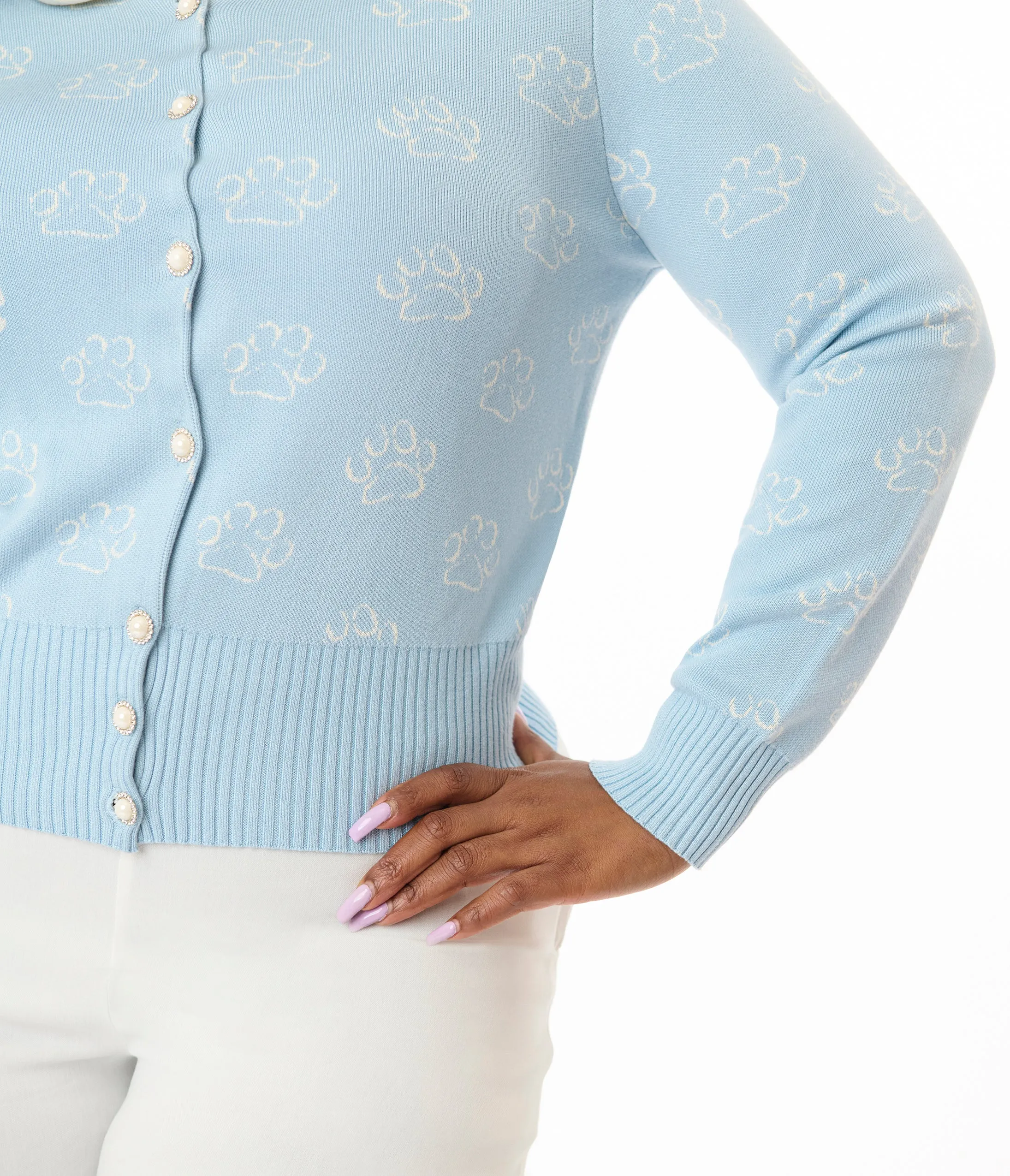 Disney Cats & Dogs Collection by Unique Vintage Plus Size Blue & Cream Paw Print Cardigan sold by Unique Vintage product image thumbnail 2