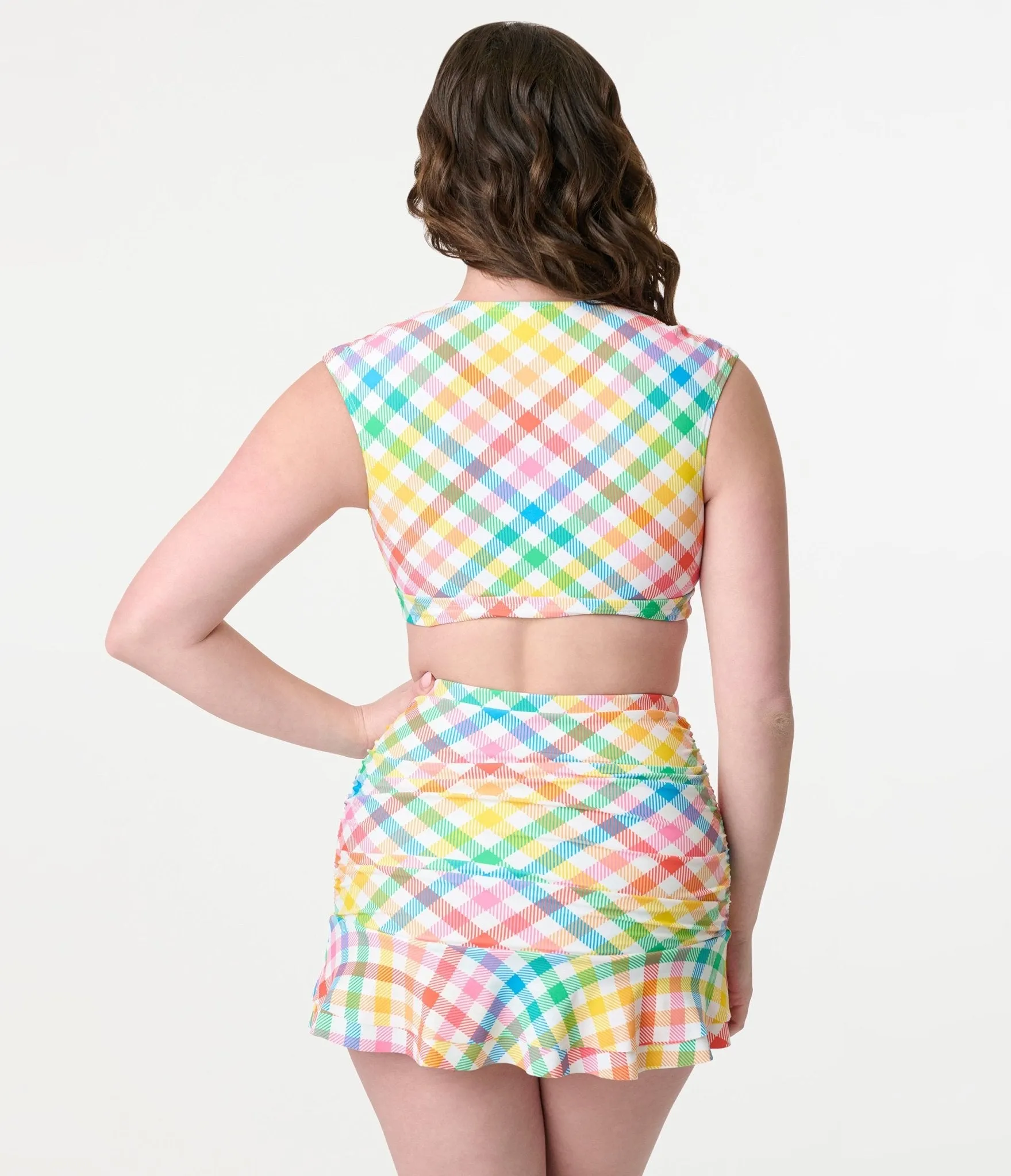 Unique Vintage Bright Rainbow Gingham Swim Top sold by Unique Vintage product image thumbnail 2