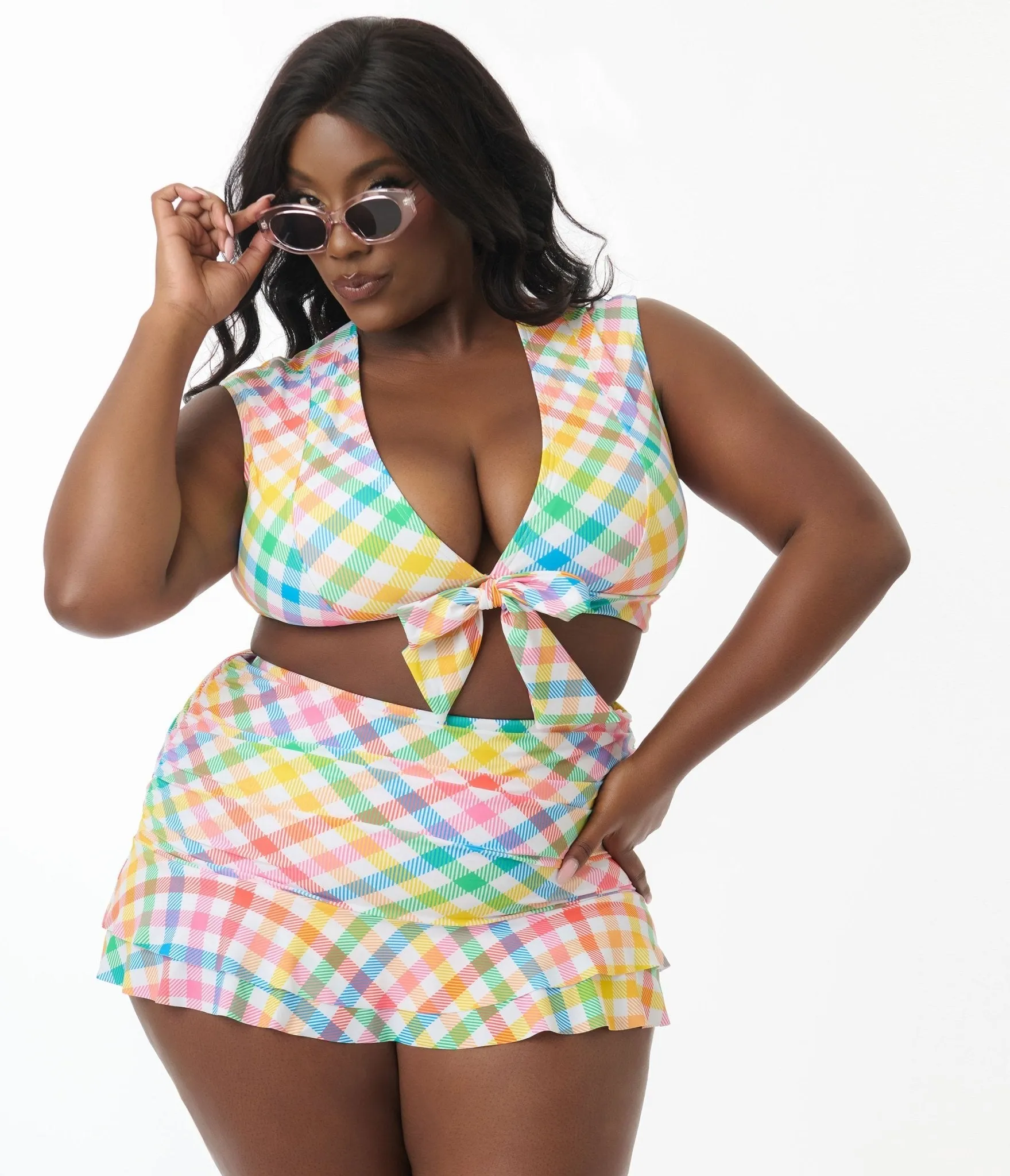 Unique Vintage Plus Size Bright Rainbow Gingham Swim Top sold by Unique Vintage product image thumbnail 3