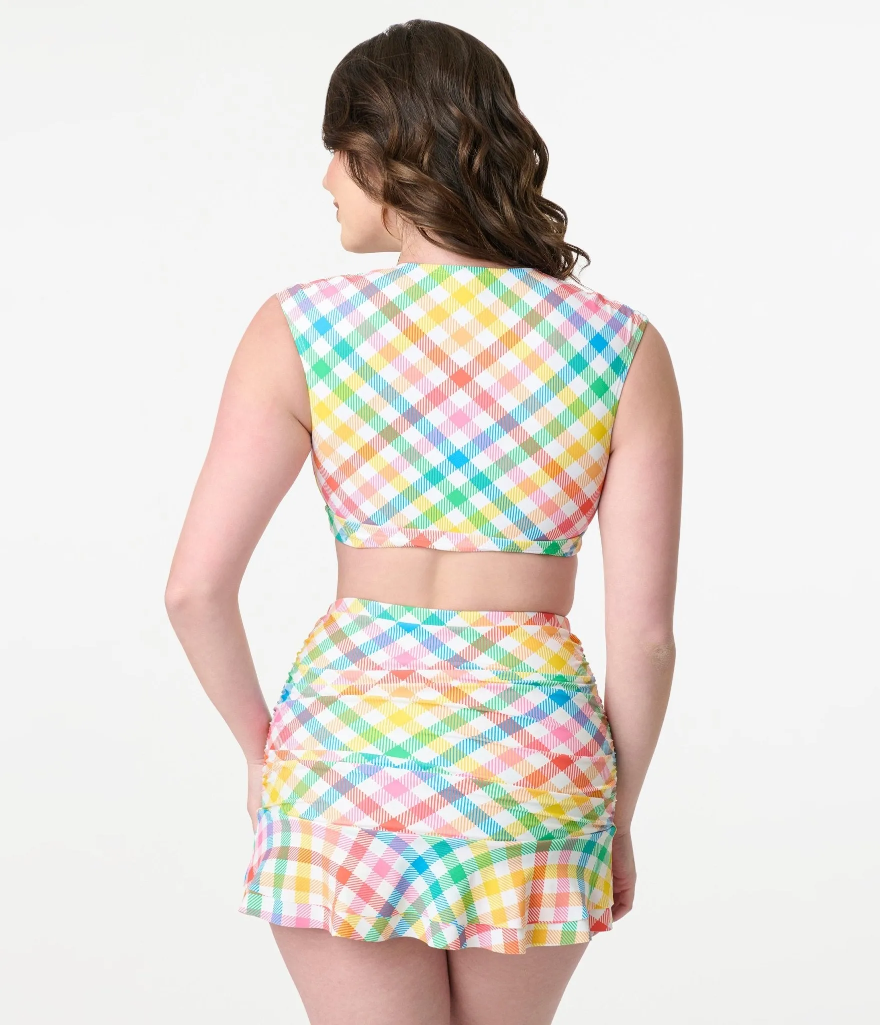 Unique Vintage Rainbow Gingham Ruched Alice Swim Skirt sold by Unique Vintage product image thumbnail 2