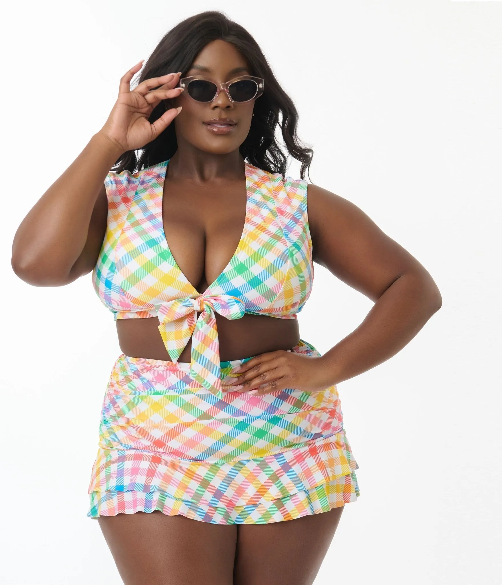 Unique Vintage Plus Size Rainbow Gingham Ruched Alice Swim Skirt sold by Unique Vintage product image thumbnail 4