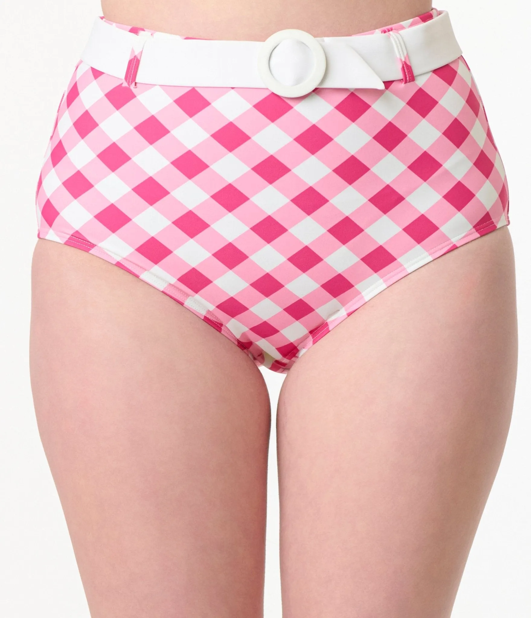Unique Vintage Pink & White Gingham Belted Redondo Swim Bottoms sold by Unique Vintage product image thumbnail 3