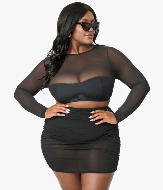 Unique Vintage Plus Size Black Mesh Long Sleeve Swim Top sold by Unique Vintage