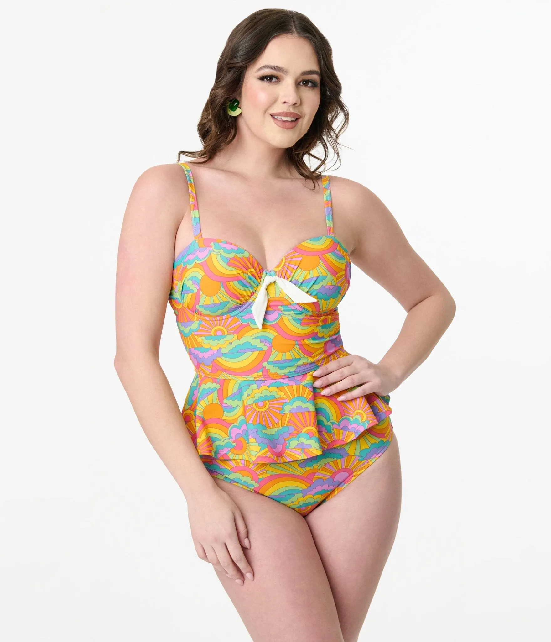 Unique Vintage Happy Groovy Rainbow Solana Tankini Swim Top sold by Unique Vintage