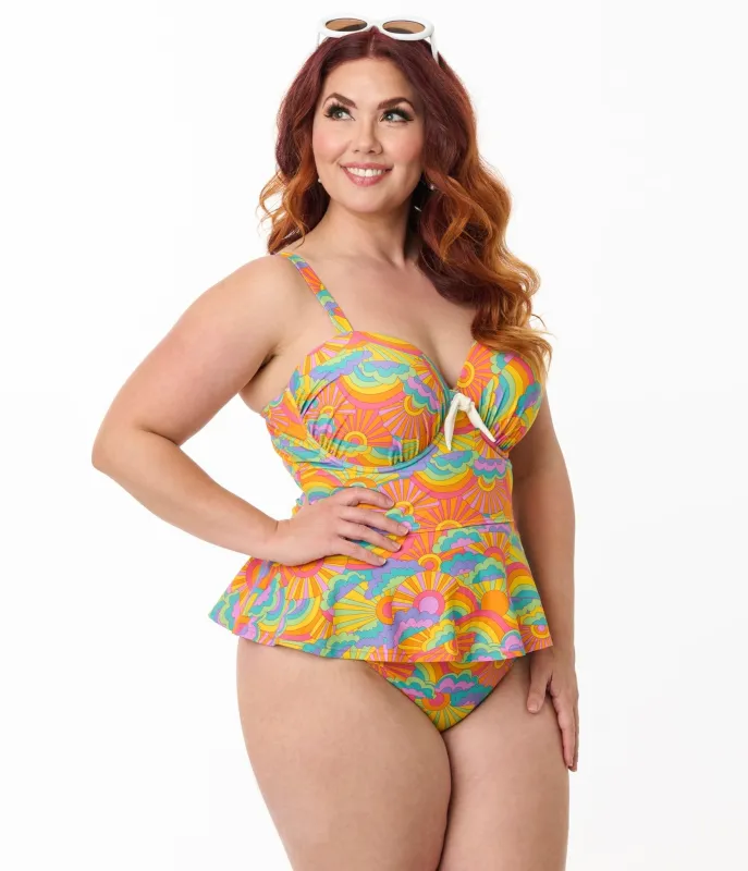 Unique Vintage Plus Size Happy Groovy Rainbow Daphne Swim Bottom sold by Unique Vintage