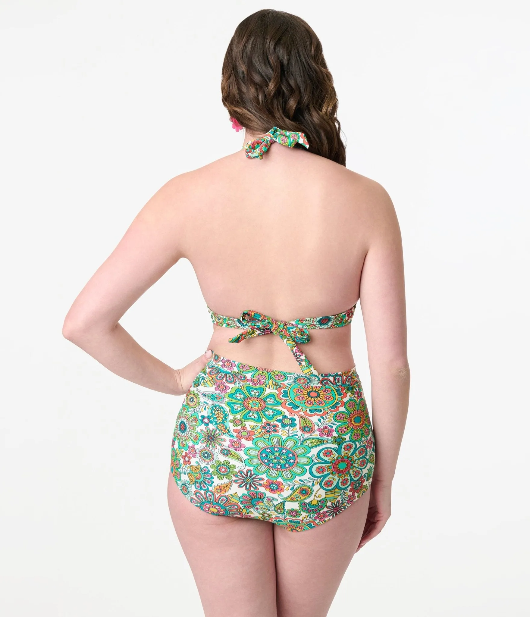 Unique Vintage Green Kaleidoscope Monroe Halter Swim Top sold by Unique Vintage product image thumbnail 2