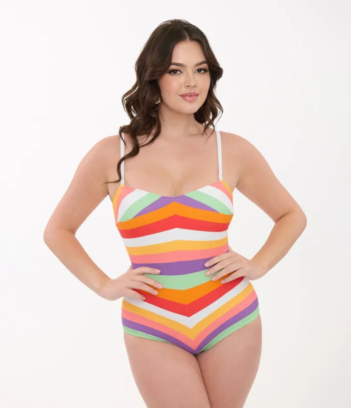 Unique Vintage Rainbow Stripe Barbara One Piece Swimsuit sold by Unique Vintage