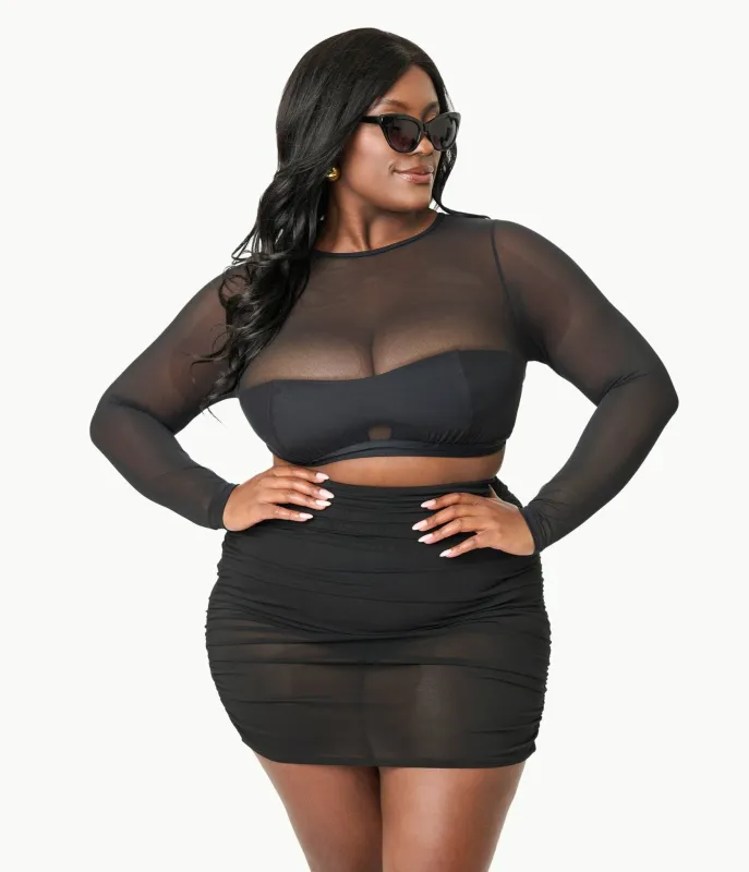 Unique Vintage Plus Size Black Shirred Skirt Swim Bottom sold by Unique Vintage