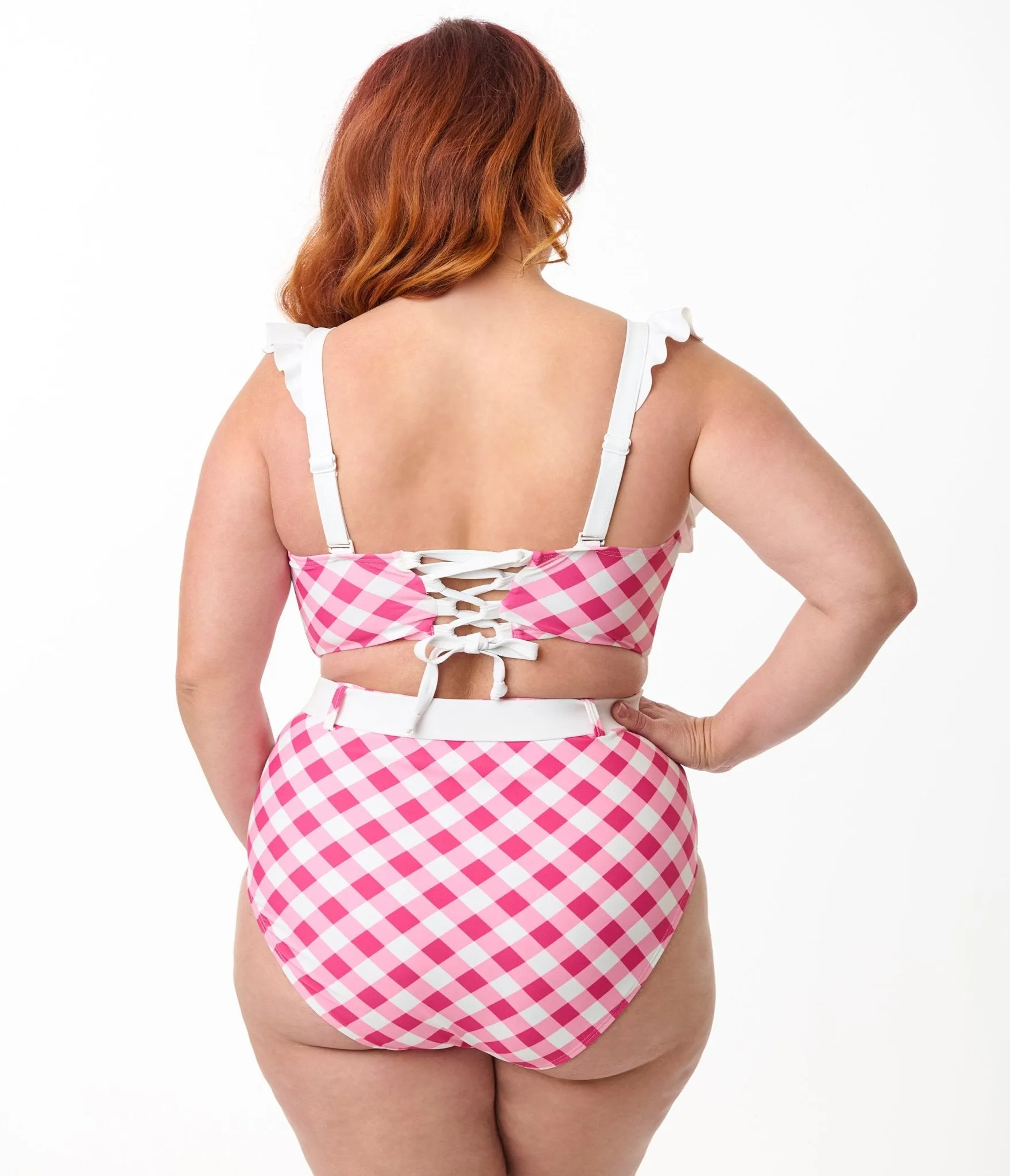 Unique Vintage Plus Size Pink & White Gingham Belted Redondo Swim Bottoms sold by Unique Vintage product image thumbnail 3