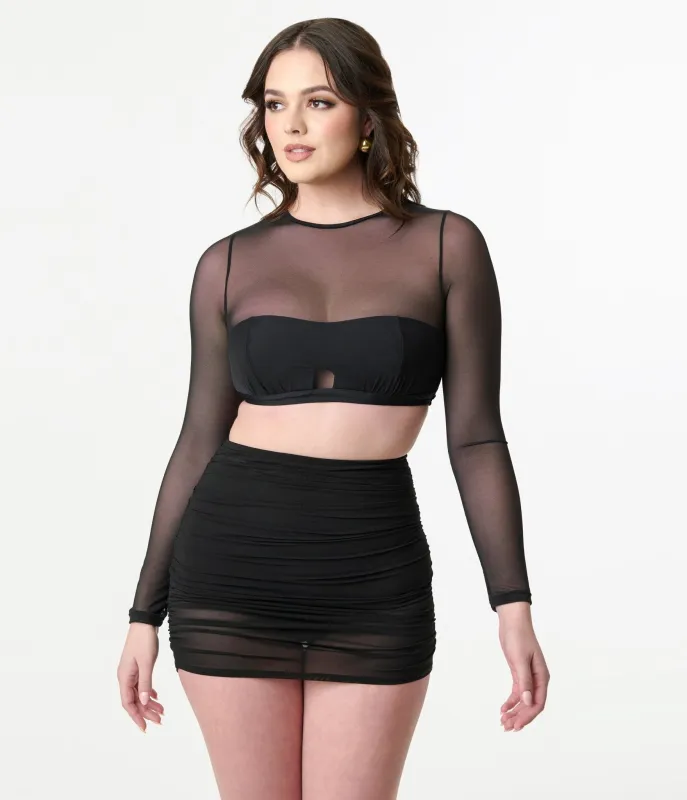 Unique Vintage Black Shirred Skirt Swim Bottom sold by Unique Vintage