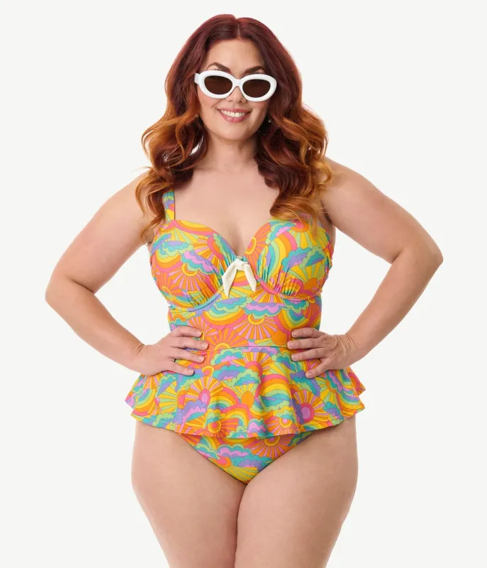 Unique Vintage Plus Size Happy Groovy Rainbow Solana Tankini Swim Top sold by Unique Vintage