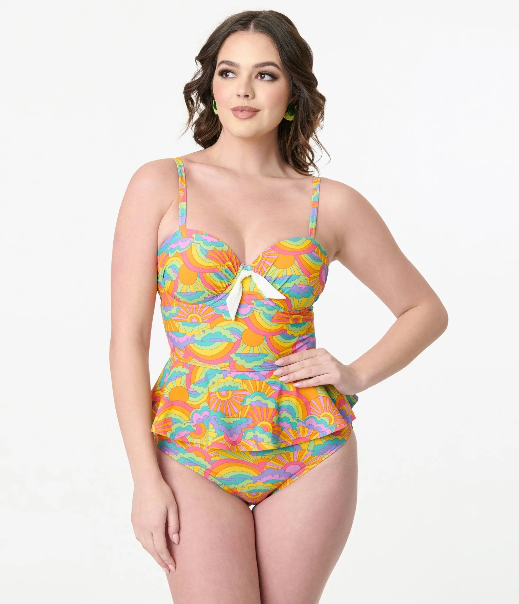 Unique Vintage Happy Groovy Rainbow Daphne Swim Bottom sold by Unique Vintage