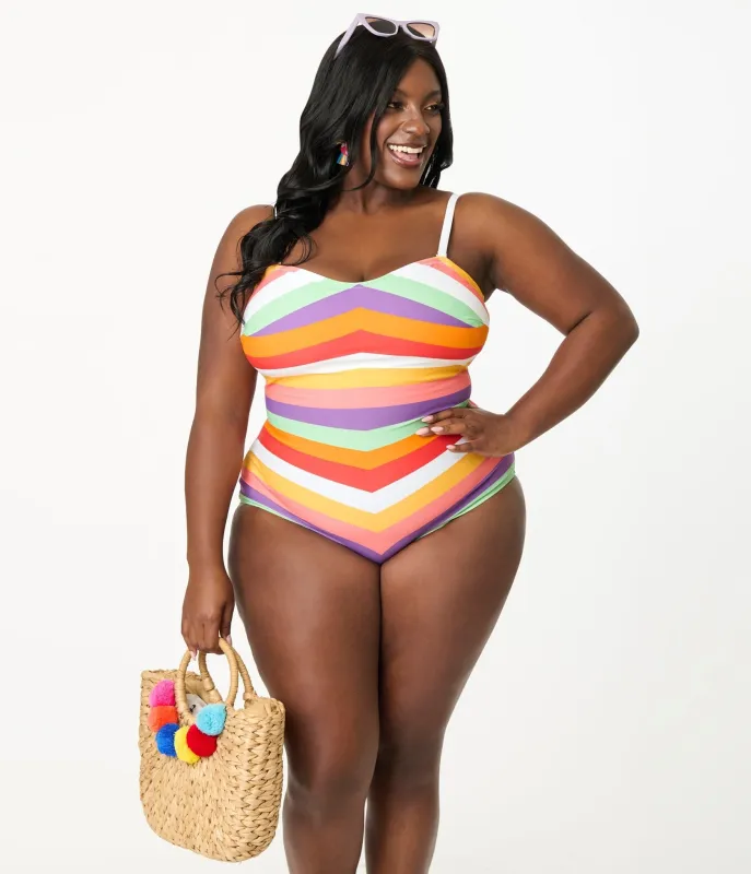Unique Vintage Plus Size Rainbow Stripe Barbara One Piece Swimsuit sold by Unique Vintage
