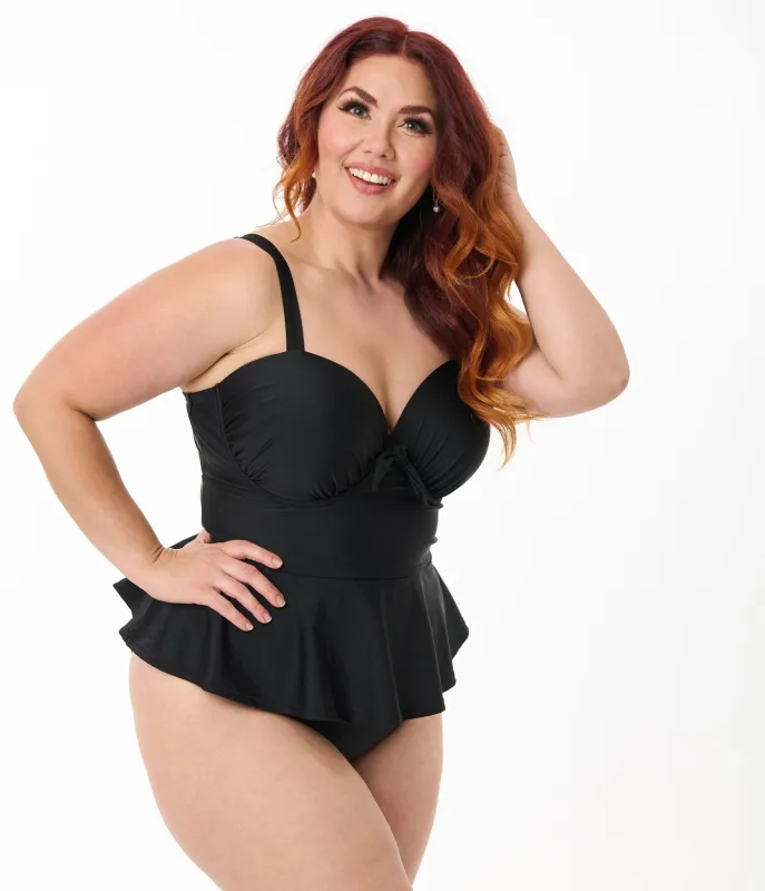 Unique Vintage Plus Size Black Daphne Swim Bottom sold by Unique Vintage
