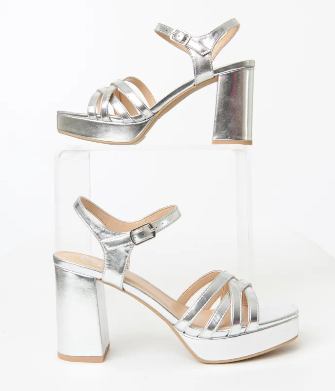 Silver Metallic Leatherette Heels sold by Unique Vintage